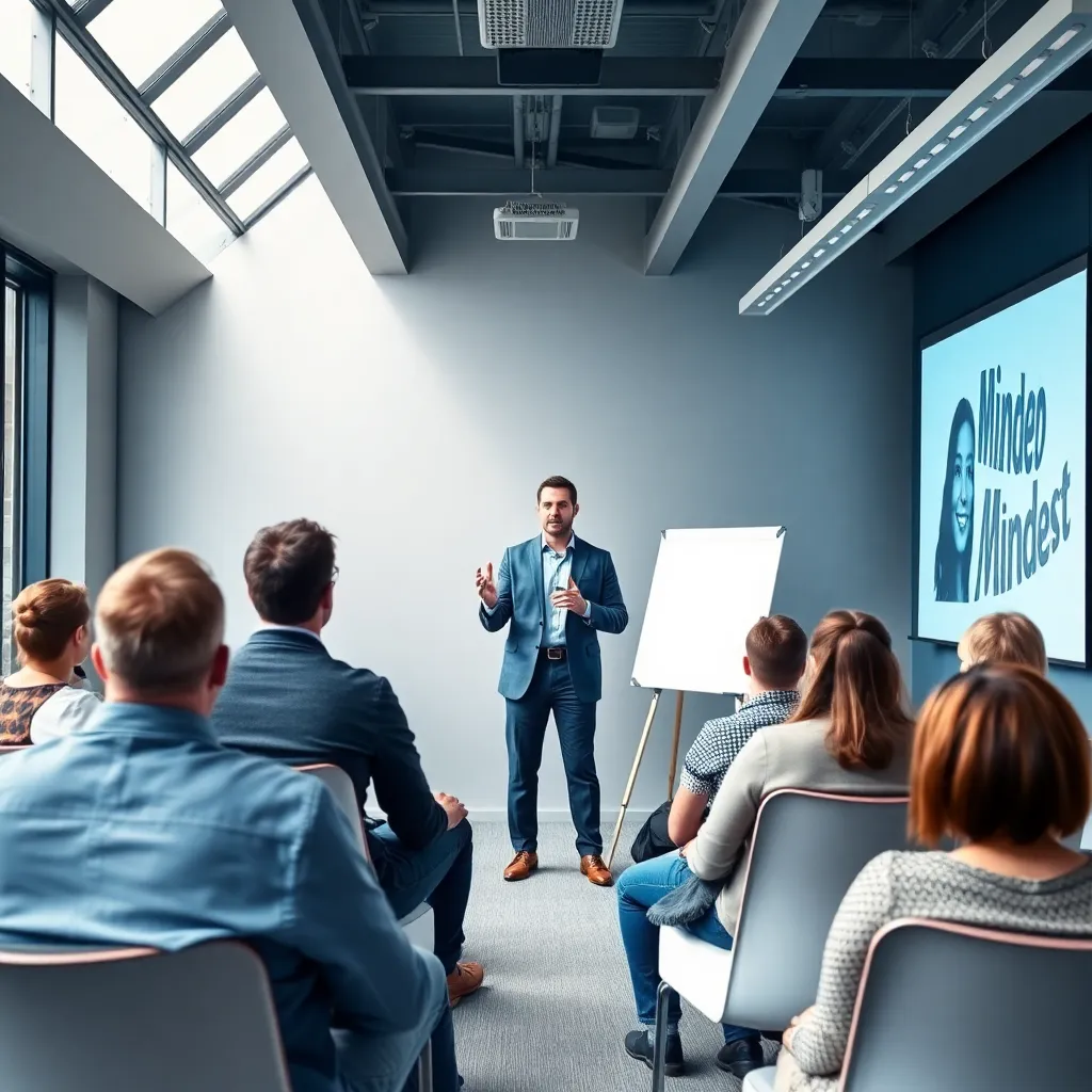 Professionele coach die een mindset training geeft aan een groep