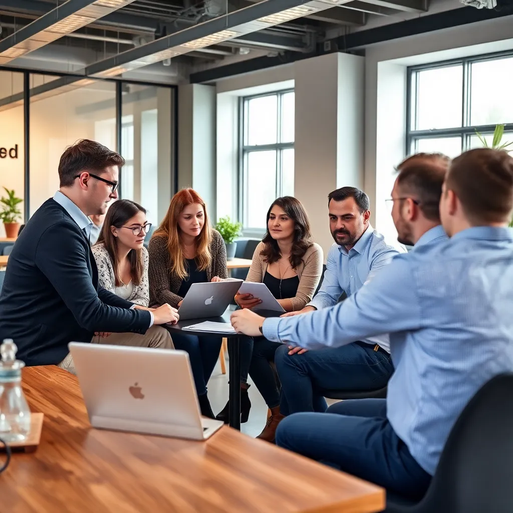 Team van professionals die samenwerken tijdens een teambuildingsessie gericht op groepsmindset